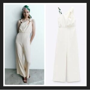 Zara White One-Shoulder Jumpsuit